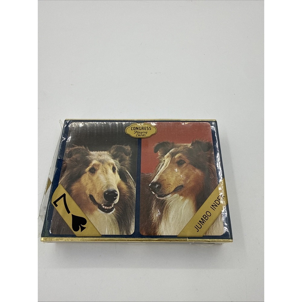 Vintage Congress Jumbo Index Playing Cards Border Collies Lassie 2 Deck Set NEW